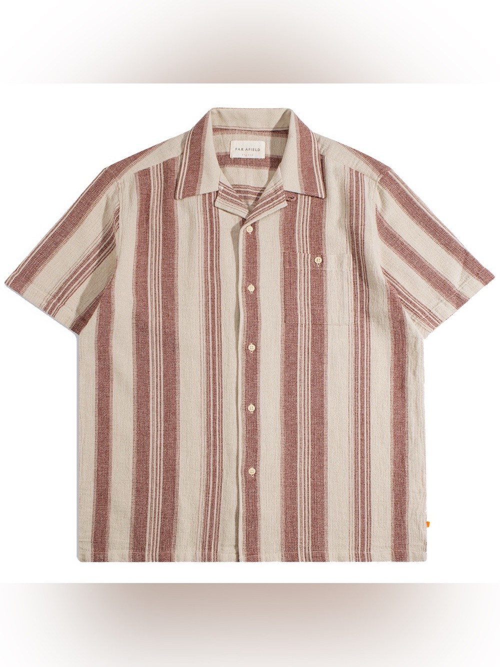 Red / Stone Slub Cotton Striped Camp Shirt - Far Afield